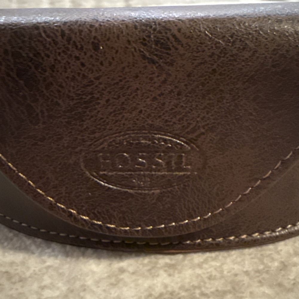 Fossil Brown Soft Lining Magnetic Closure Sunglasses Eyeglasses Leather Case